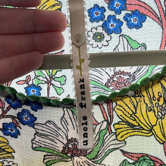 Uncle Frank 3/4 Long Sleeve Dress Womens M Above Knee Mini Floral White Boho - Picture 6 of 11